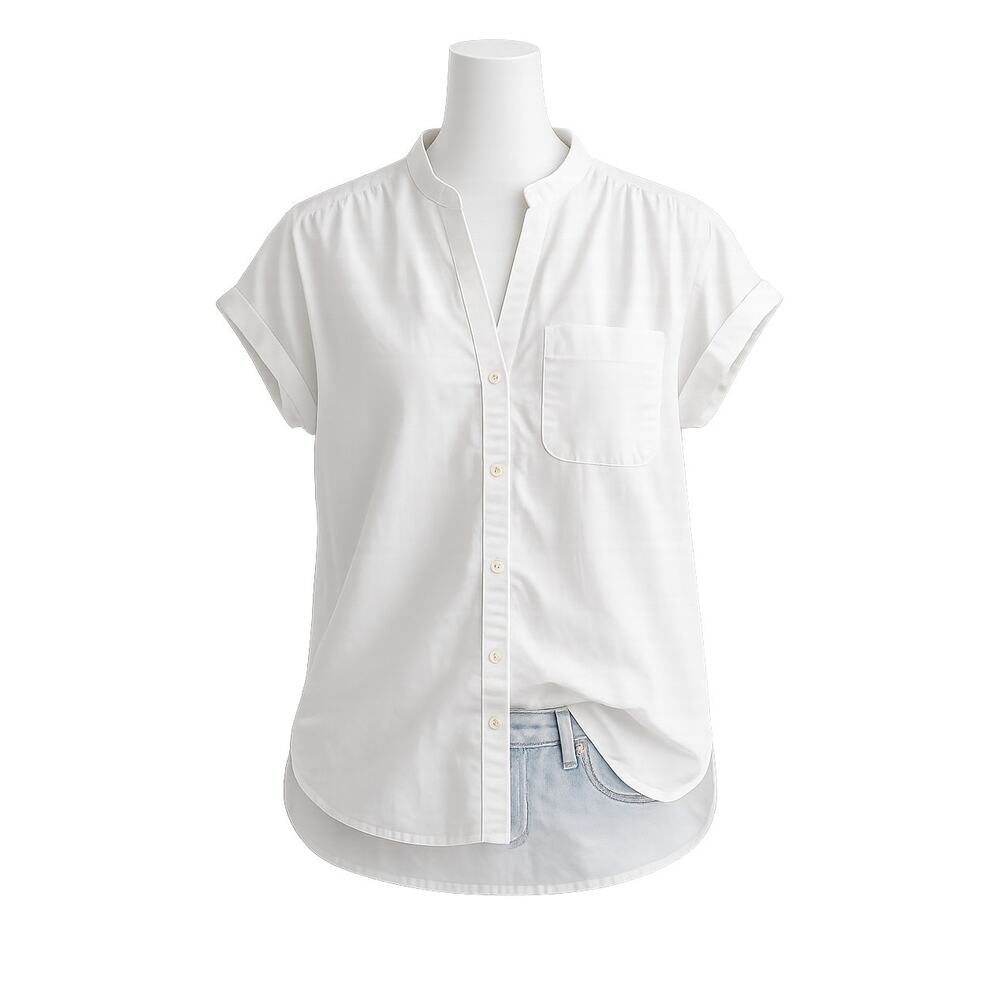J. Crew White Cotton Poplin Camp Shirt – Short Sleeve – Size XXS
